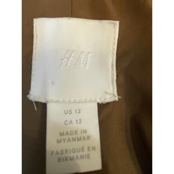 H&M Pea Coat Womens 12 Brown Double Breasted Lined Pockets Button Up Poly Blend - Picture 6 of 12
